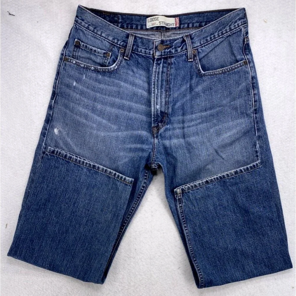 Levi’s 569 Loose Straight Jeans Men W34 L30 Blue Denim Distressed Skate Street